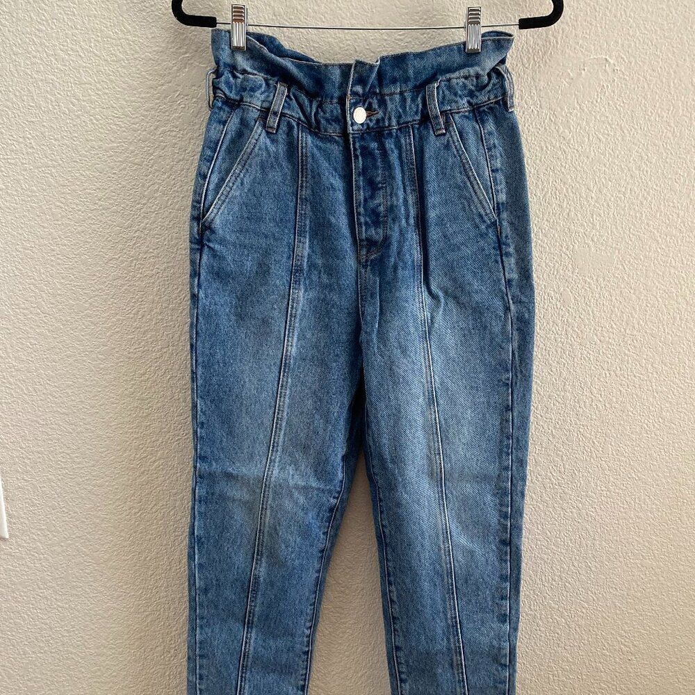 [BLANKNYC] Don't Cross Me Paperbag Tapered Leg Seamed Denim Jeans 26 x 27